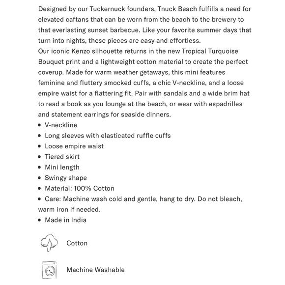 TUCKERNUCK Tropical Turquoise Bouquet Kenzo Coverup NWT  Size Medium - Picture 10 of 11